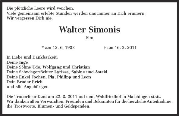 Simonis Walter 1933-2011 Todesanzeige